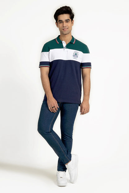 Blue Color Block Polo Men Polo Pre Fall 2023 Vortex COUGAR XS Blue 