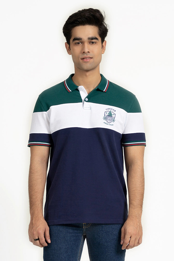 Blue Color Block Polo Men Polo Pre Fall 2023 Vortex COUGAR   