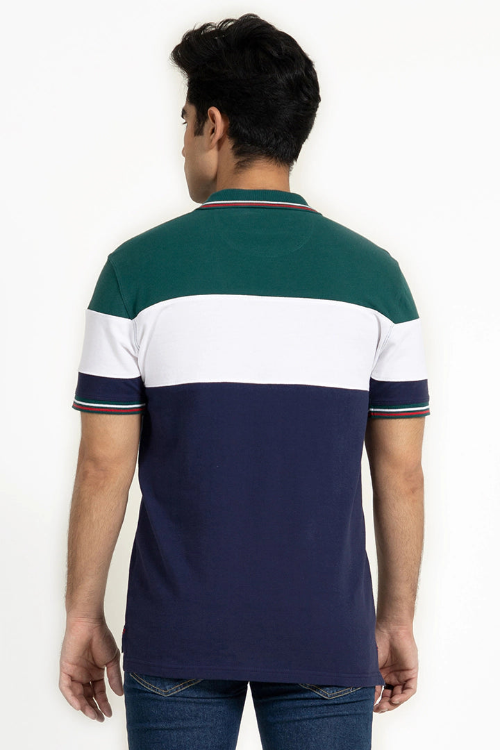 Blue Color Block Polo Men Polo Pre Fall 2023 Vortex COUGAR   