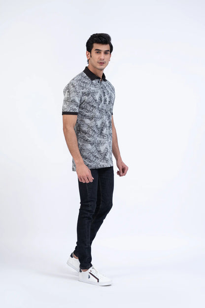 Leafy Printed Polo Men Polo Summer V-2 2024 URBAN STATION COUGAR   