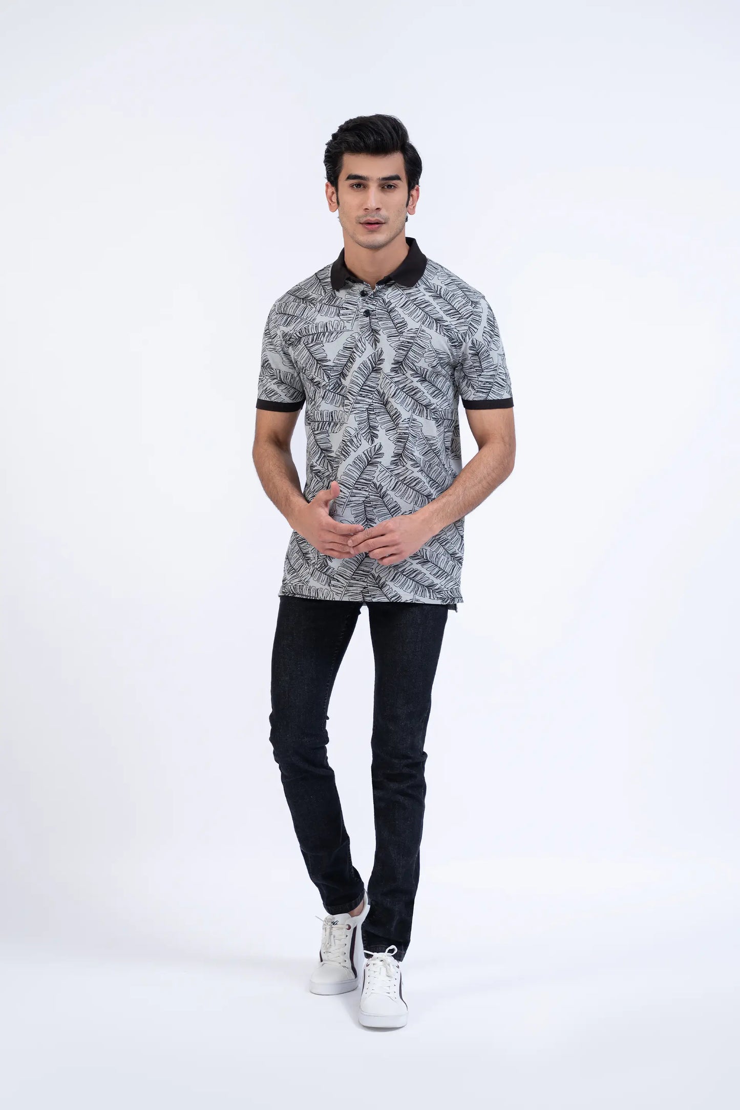 Leafy Printed Polo Men Polo Summer V-2 2024 URBAN STATION COUGAR   