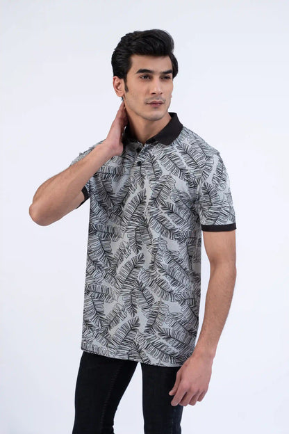 Leafy Printed Polo Men Polo Summer V-2 2024 URBAN STATION COUGAR   