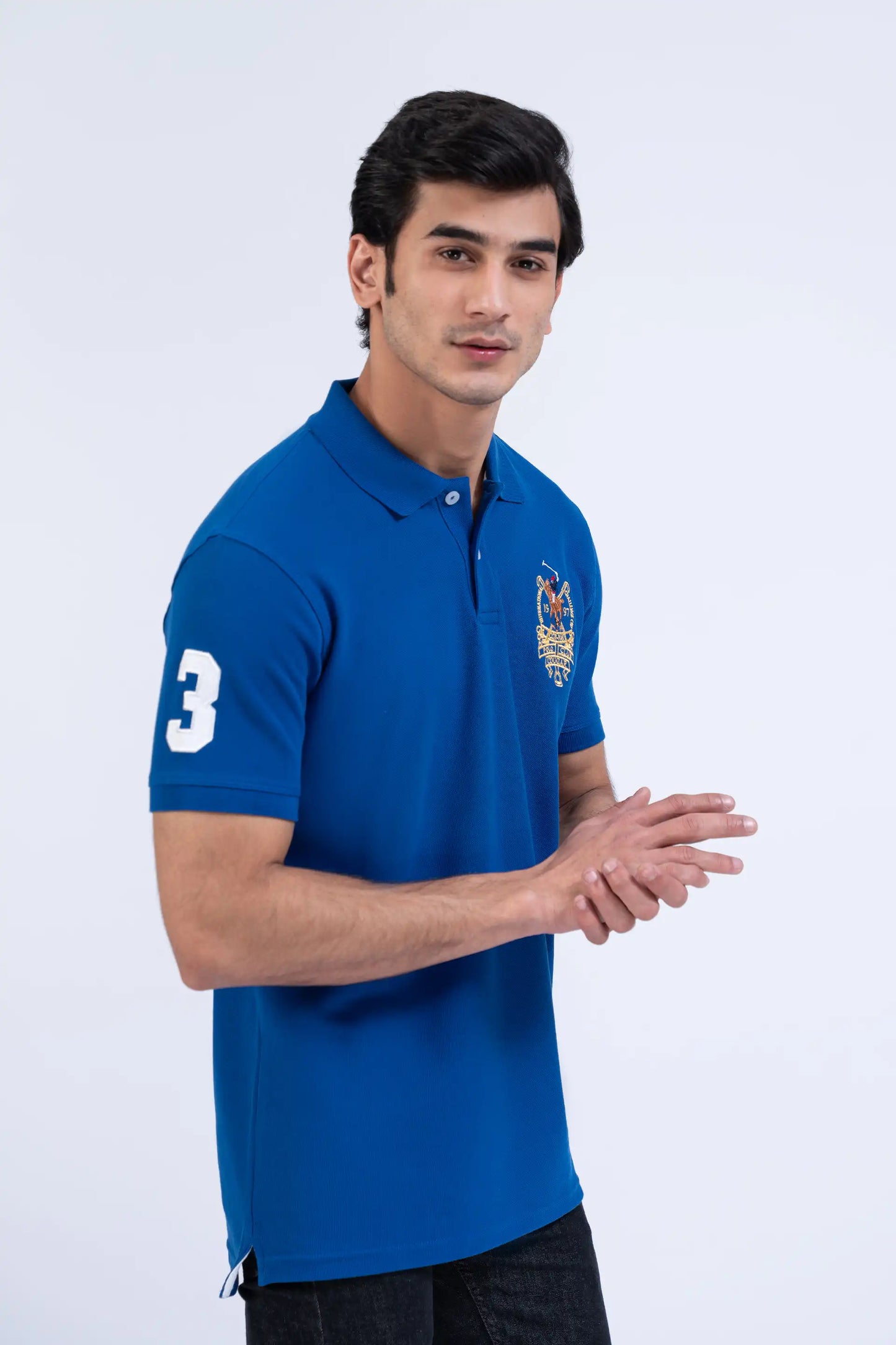 Embroidered Badge Polo Men Polo Summer V-2 2024 URBAN STATION COUGAR   