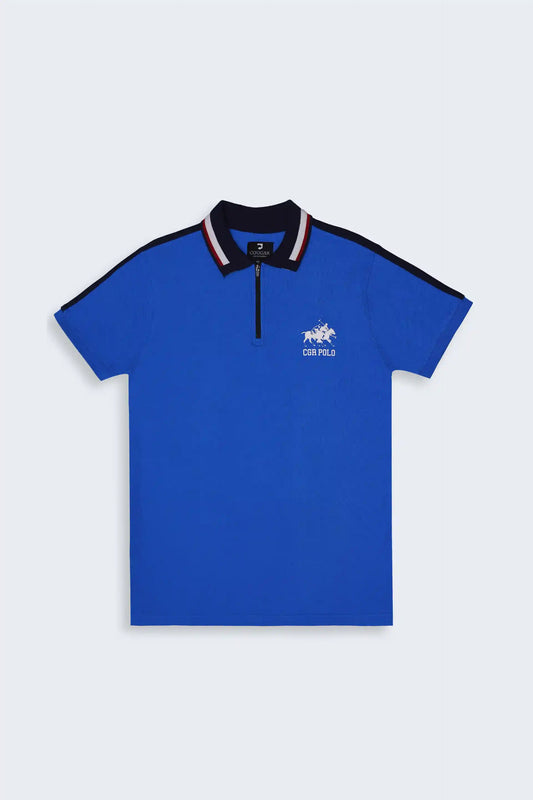 Electric Blue Zipper Polo Men Polo Summer V-2 2024 URBAN STATION COUGAR