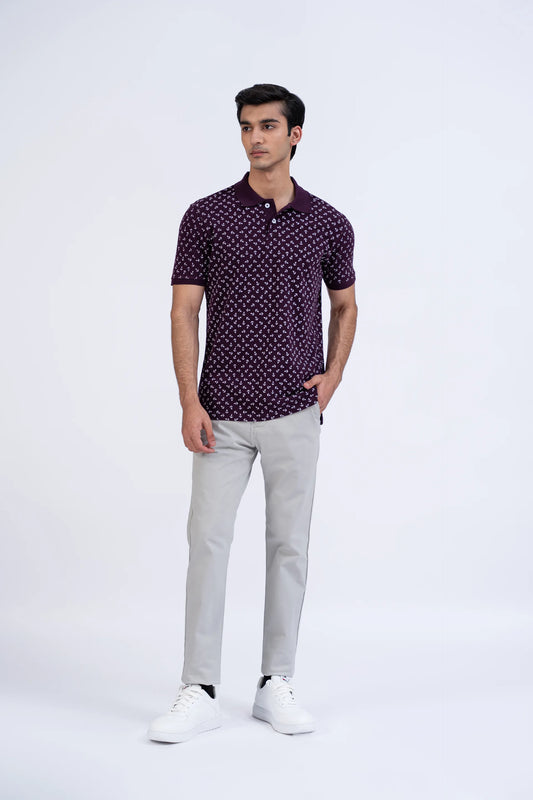 Purple Printed Polo Men Polo Summer V-3 2024 BACKDROP COUGAR- (Men V3 2024)