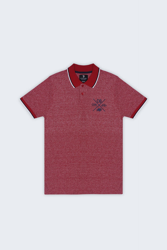 Melange Embroidered Red Polo Men Polo Summer V-2 2024 URBAN STATION COUGAR   