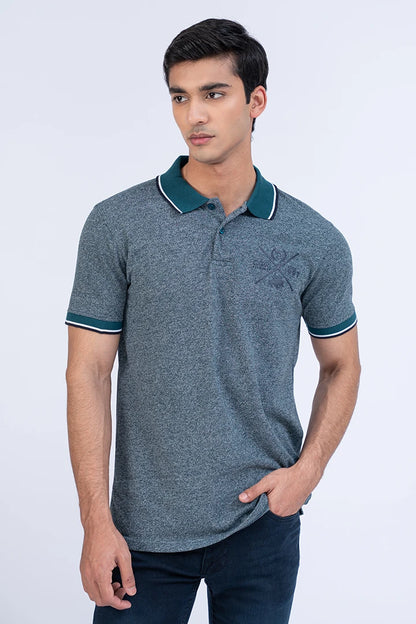 Melange Embroidered Teal Polo Men Polo Summer V-2 2024 URBAN STATION COUGAR   