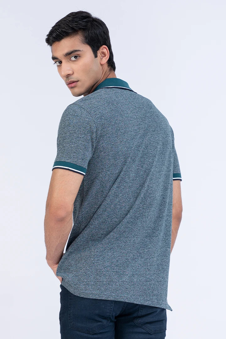 Melange Embroidered Teal Polo Men Polo Summer V-2 2024 URBAN STATION COUGAR   