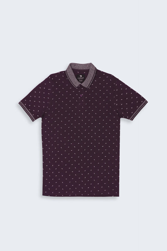 Wine Printed Polo Men Polo Summer V-2 2024 URBAN STATION COUGAR