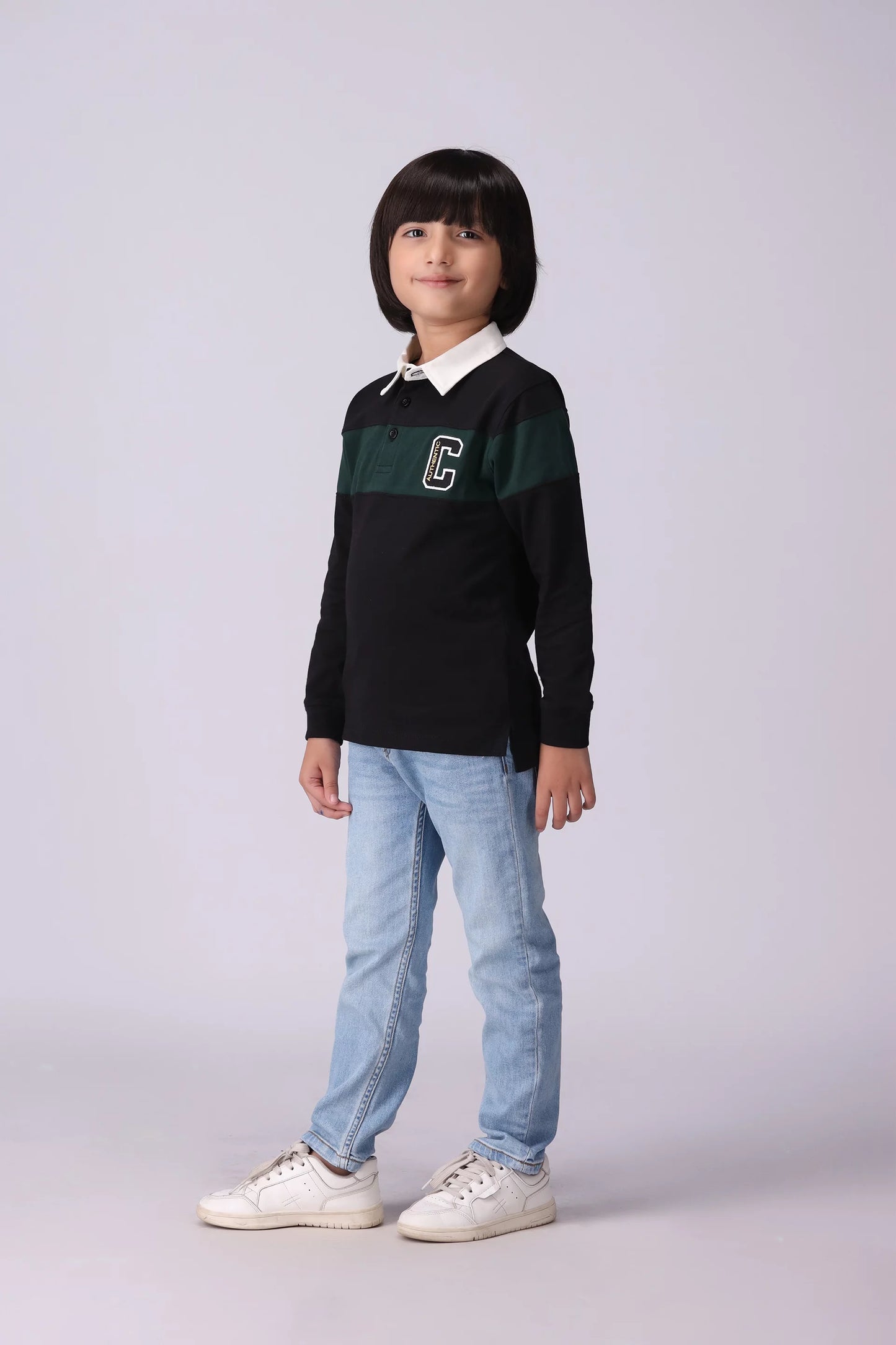 Color Block Polo With Applique Letter Boy Polo Fall 2024 COUGAR- (Boy Junior Fall 2024)   