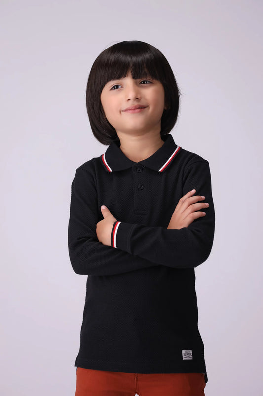 Popcorn Knit Polo Boy Polo Fall 2024 COUGAR- (Boy Junior Fall 2024)   