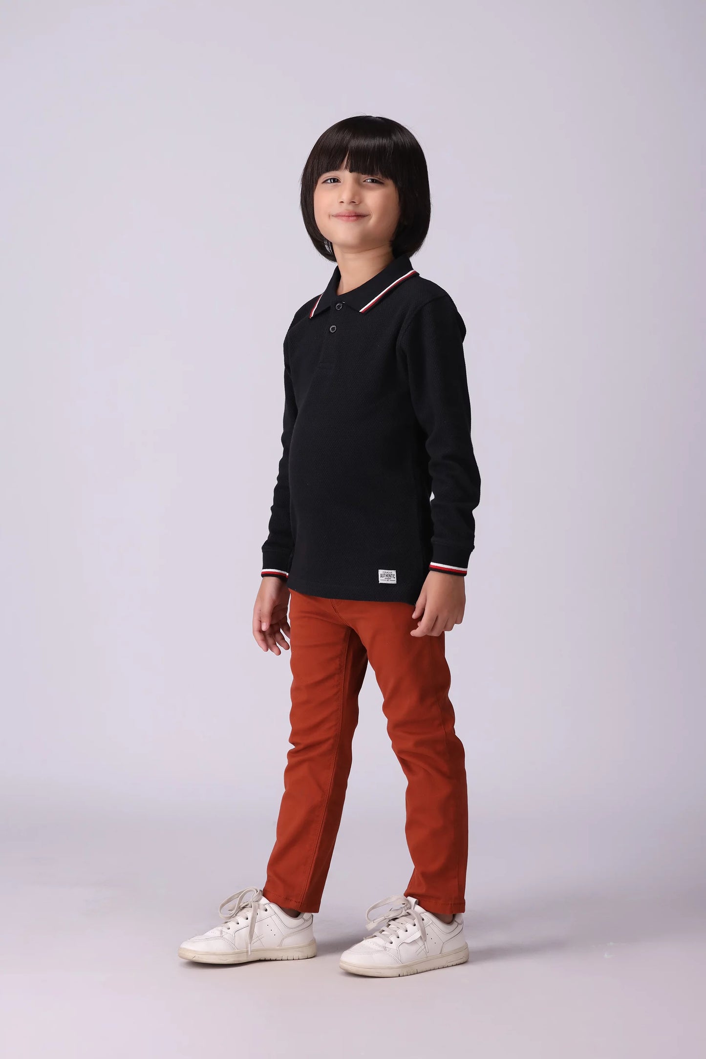 Popcorn Knit Polo Boy Polo Fall 2024 COUGAR- (Boy Junior Fall 2024)   