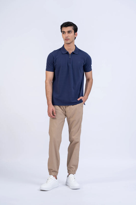 Navy Zipper Polo Men Polo Summer V-3 2024 BACKDROP COUGAR- (Men V3 2024)