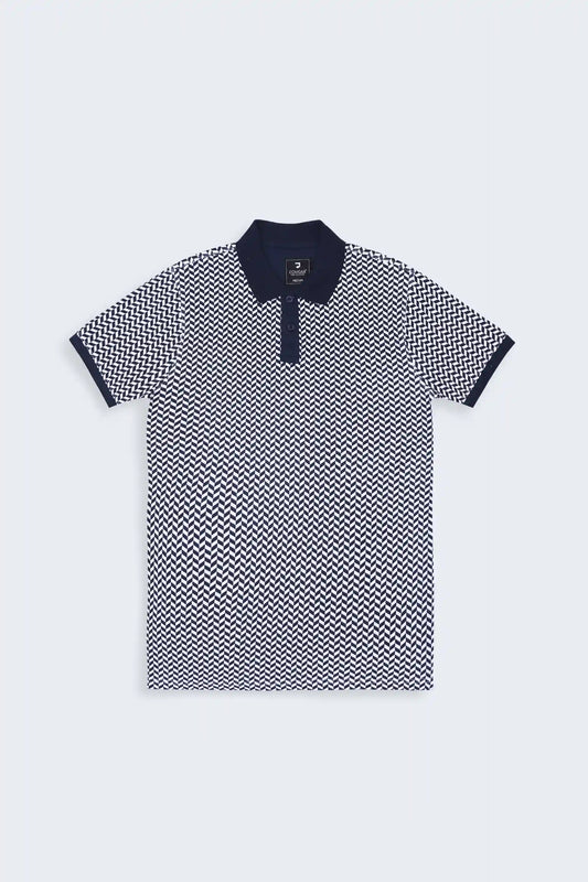 Zigzag Print Polo Men Polo Summer V-3 2024 BACKDROP COUGAR- (Men V3 2024)