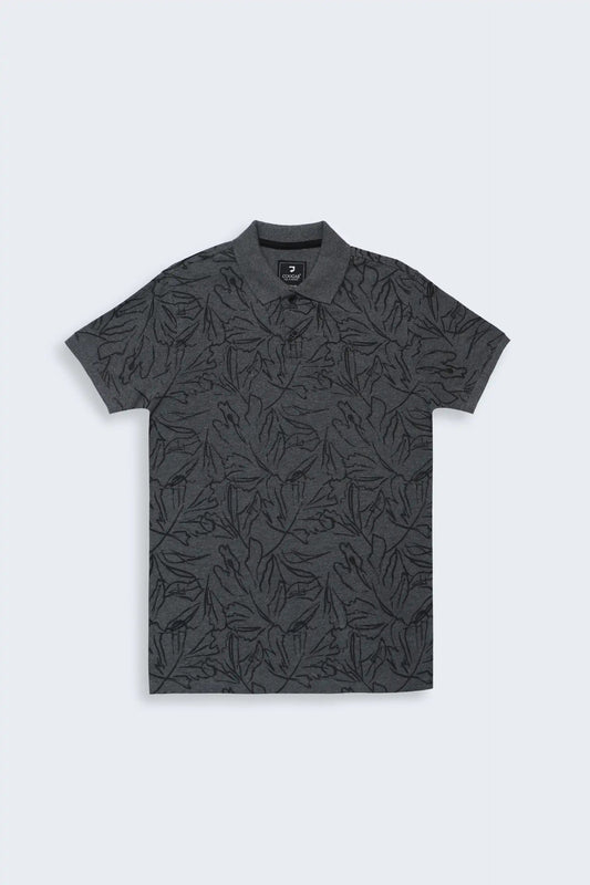 Charcoal Printed Polo Men Polo Summer V-3 2024 BACKDROP COUGAR- (Men V3 2024)   