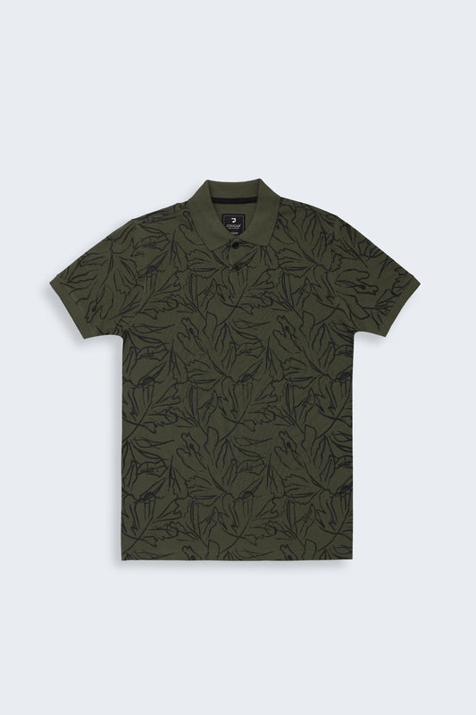 Olive Printed Polo Men Polo Summer V-3 2024 BACKDROP COUGAR- (Men V3 2024)