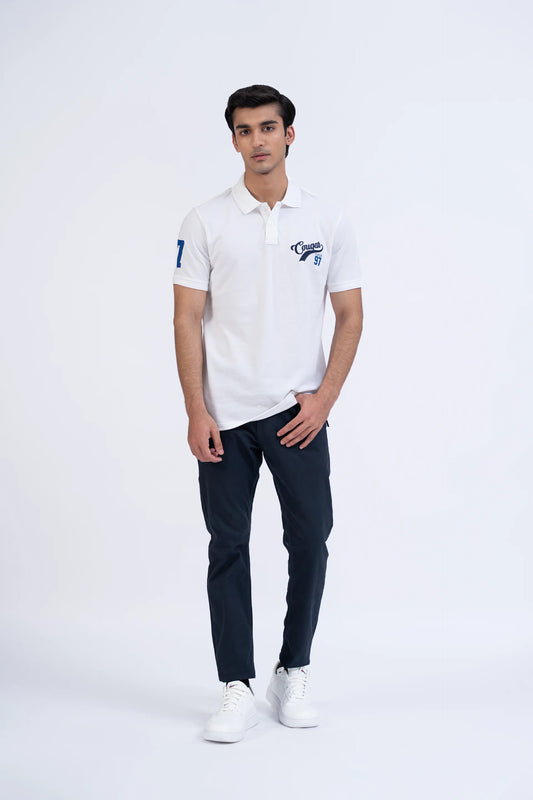 Cream White Embroidered Polo Men Polo Summer V-3 2024 BACKDROP COUGAR- (Men V3 2024)