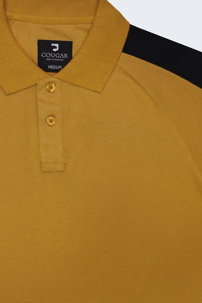 Contrast Shoulder Mustard Polo Men Polo Fall 2024 COUGAR- (Men Fall 2024)   