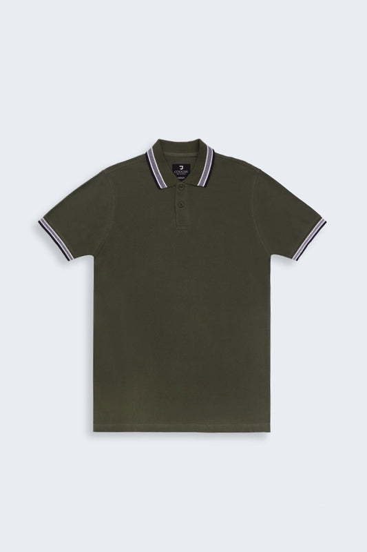 Olive Tipped Polo Men Polo Fall 2024 COUGAR- (Men Fall 2024) S Olive 