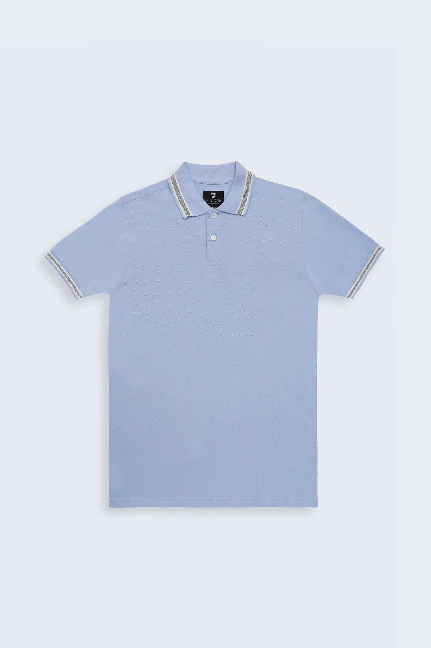 Sky Blue Pique Tipped Polo Men Polo Fall 2024 COUGAR- (Men Fall 2024)