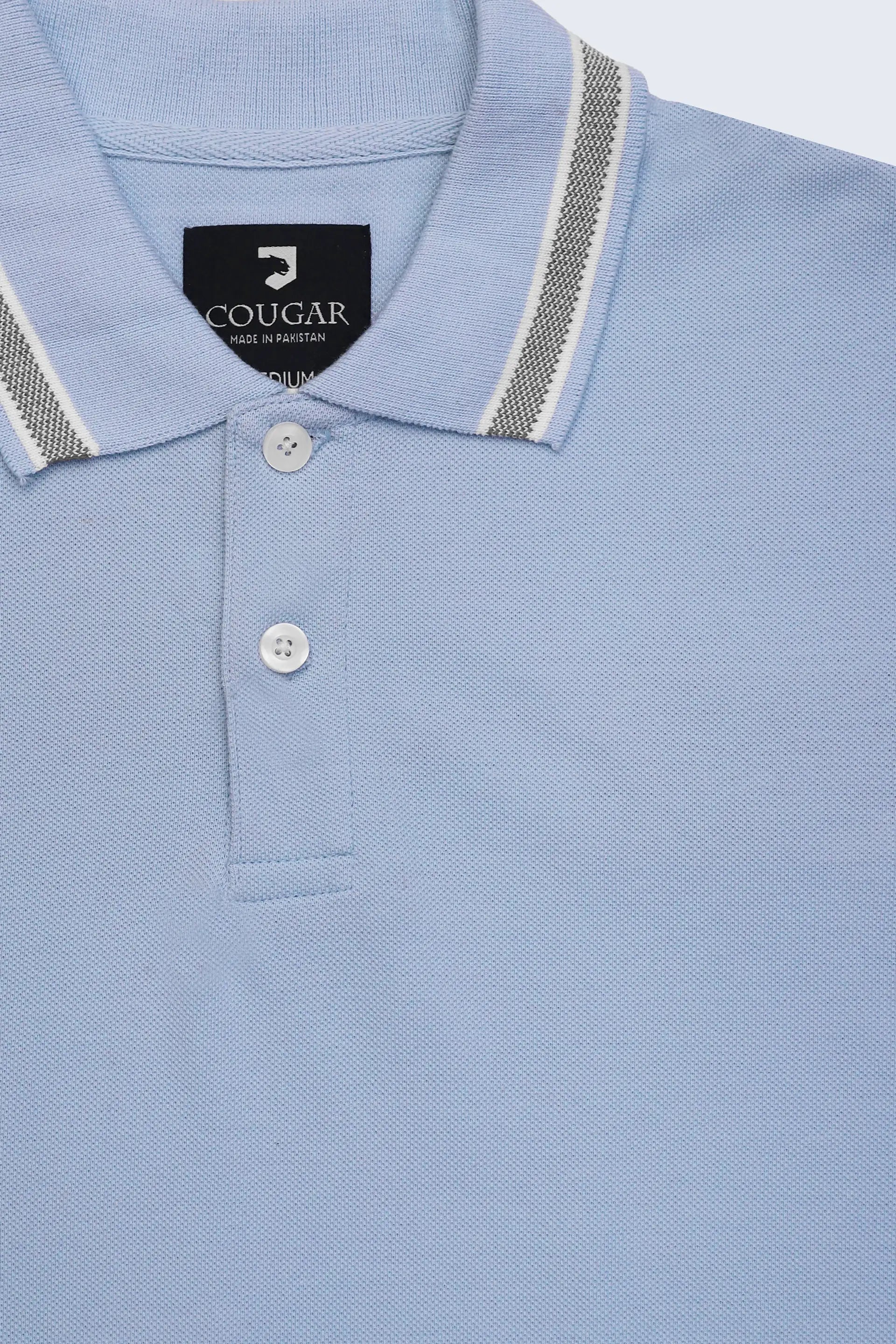 Sky Blue Pique Tipped Polo Men Polo Fall 2024 COUGAR- (Men Fall 2024)   