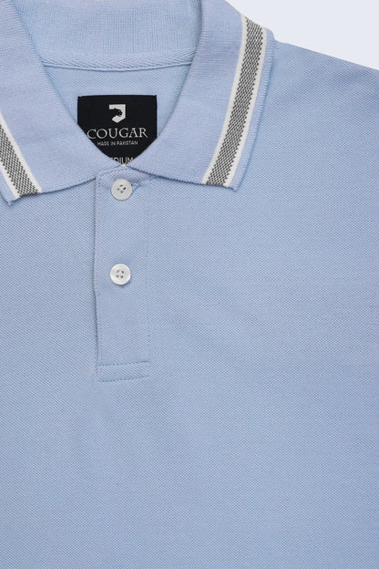 Sky Blue Pique Tipped Polo Men Polo Fall 2024 COUGAR- (Men Fall 2024)   