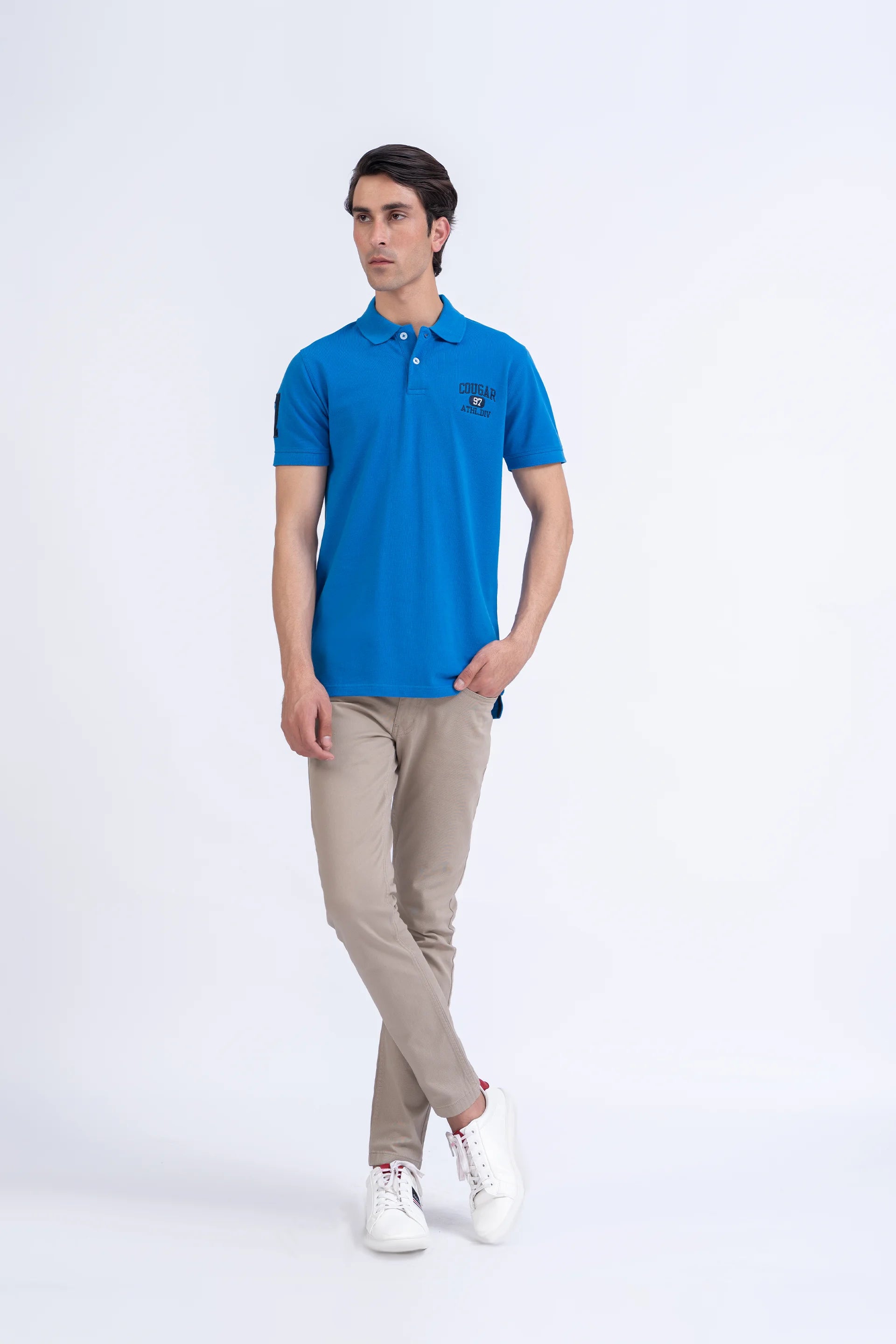 Blue Embroidered Polo Men Polo Summer V-1 2024 AURA COUGAR