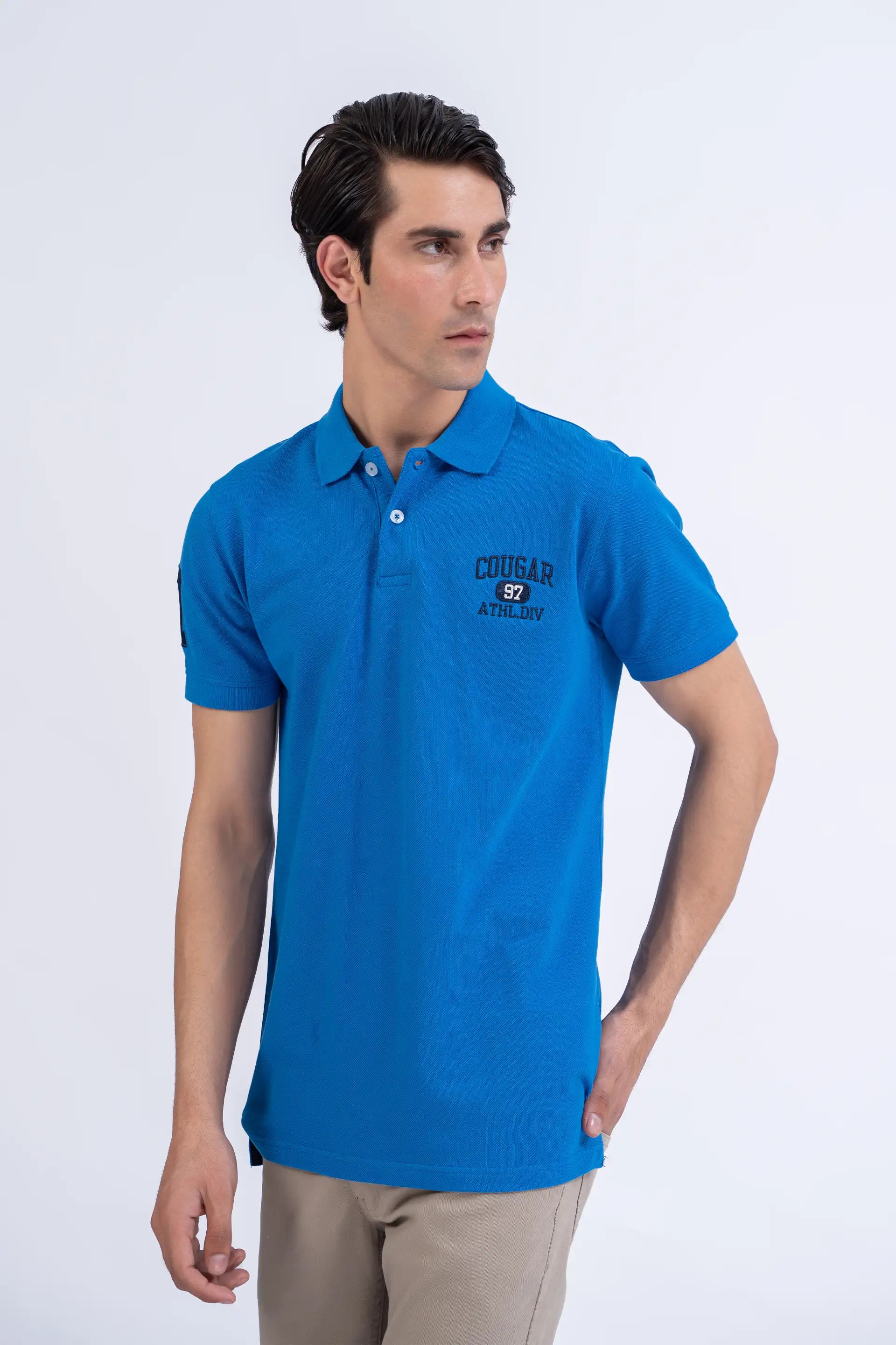 Blue Embroidered Polo Men Polo Summer V-1 2024 AURA COUGAR   