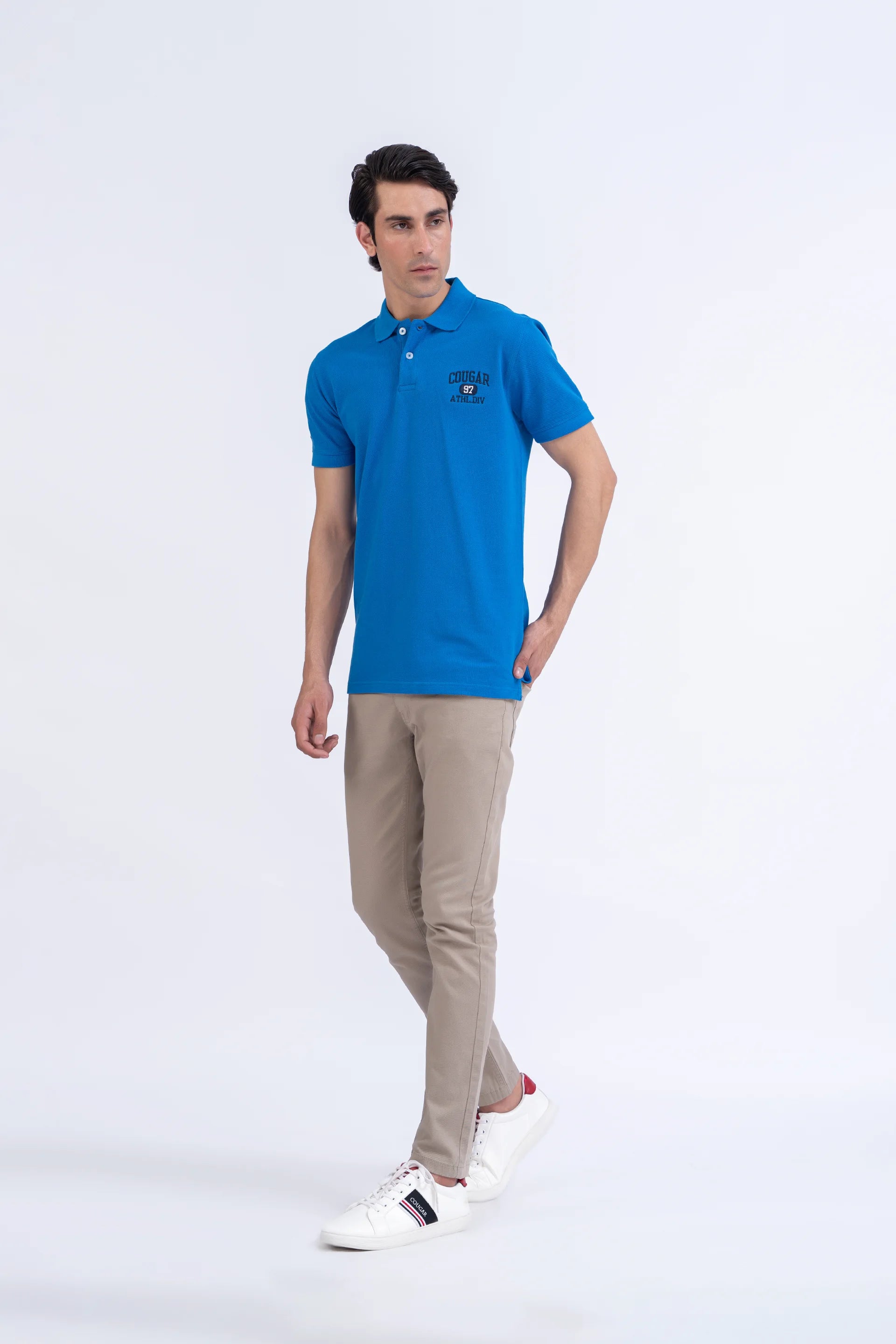 Blue Embroidered Polo Men Polo Summer V-1 2024 AURA COUGAR   