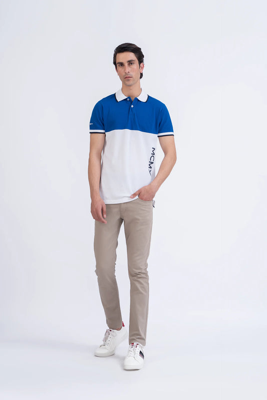 White Contrast Paneled Polo Men Polo Summer V-1 2024 AURA COUGAR