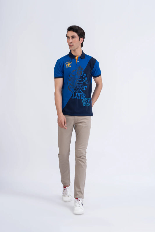 Ink Blue Diagonal Panel Polo Men Polo Summer V-1 2024 AURA COUGAR