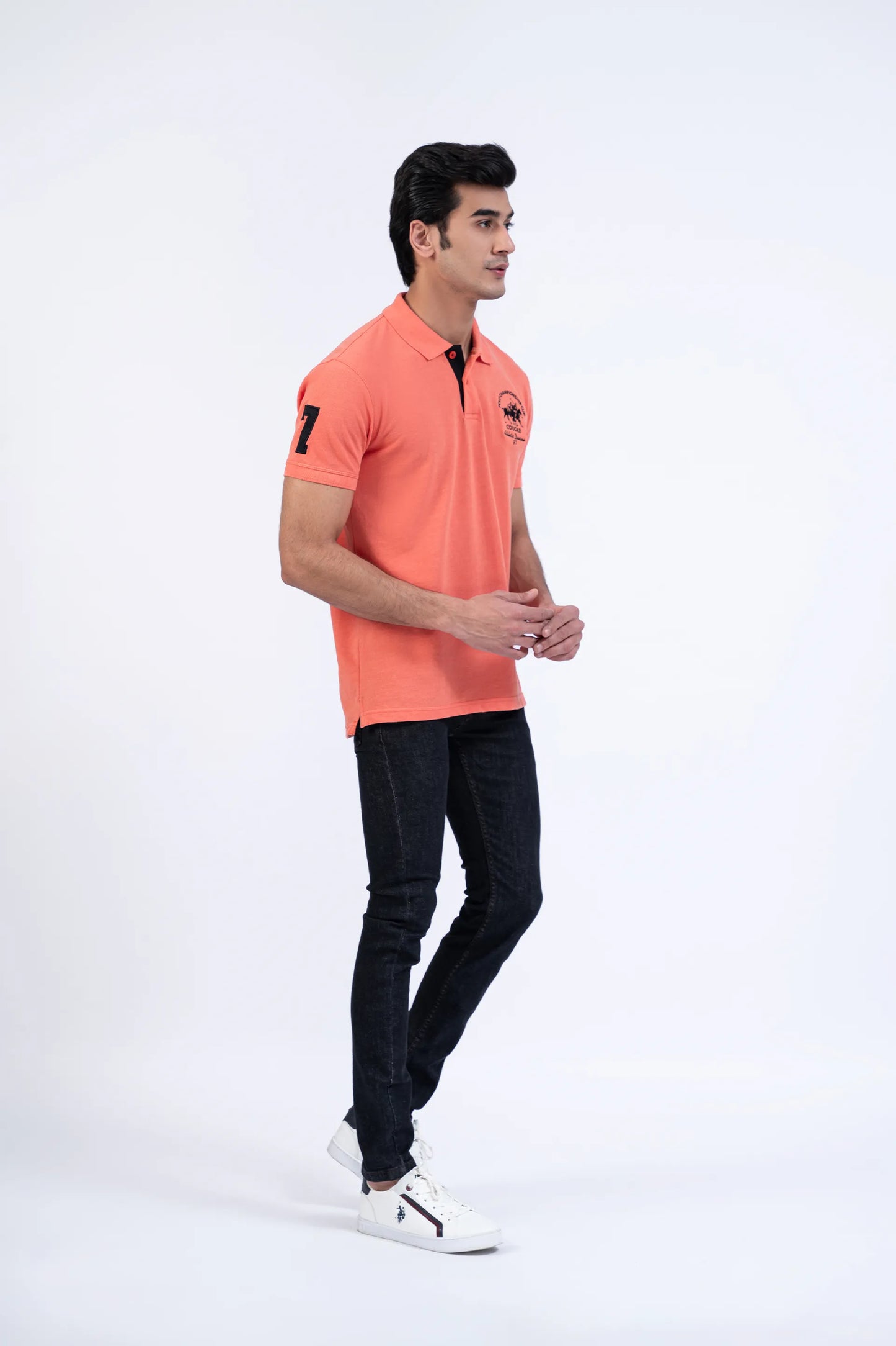 Coral Pink Embroidered Polo Men Polo Summer V-2 2024 URBAN STATION COUGAR   