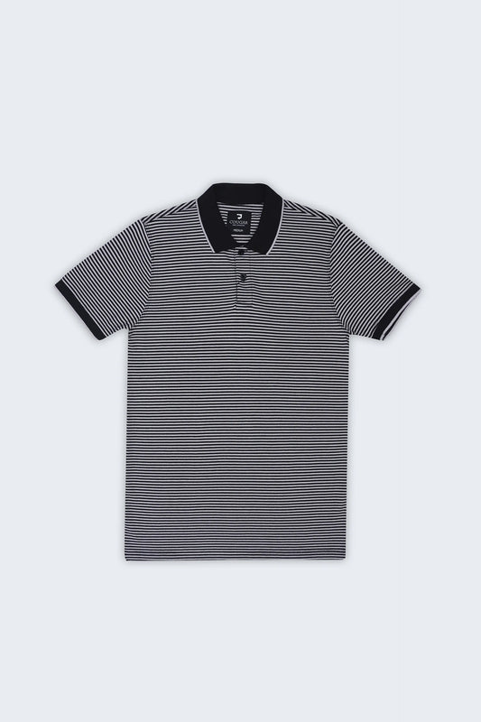 Black Striped Polo Men Polo Summer V-2 2024 URBAN STATION COUGAR