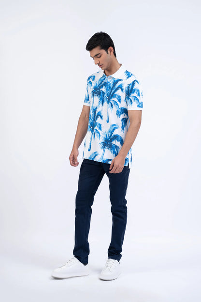 White Printed Polo Men Polo Summer V-1 2024 AURA COUGAR   