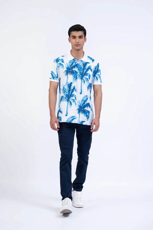 White Printed Polo Men Polo Summer V-1 2024 AURA COUGAR