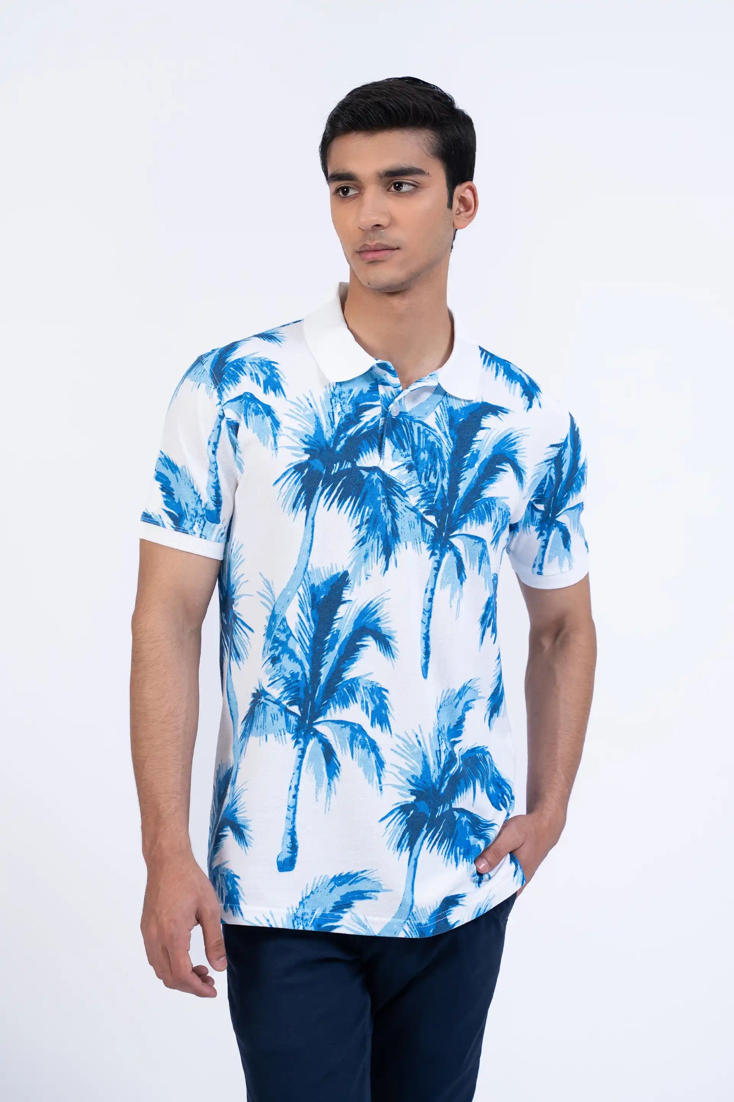 White Printed Polo Men Polo Summer V-1 2024 AURA COUGAR   