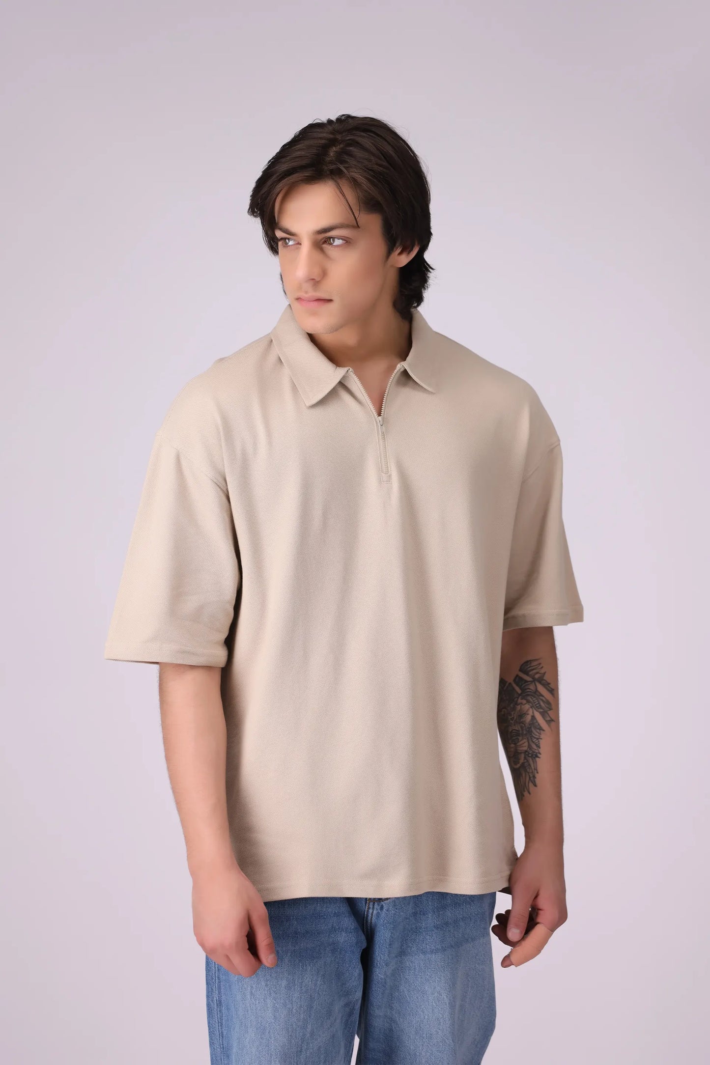 Oversized Quarter Zip Polo Men Polo COUGAR (S V-1 2025) S Beige Men