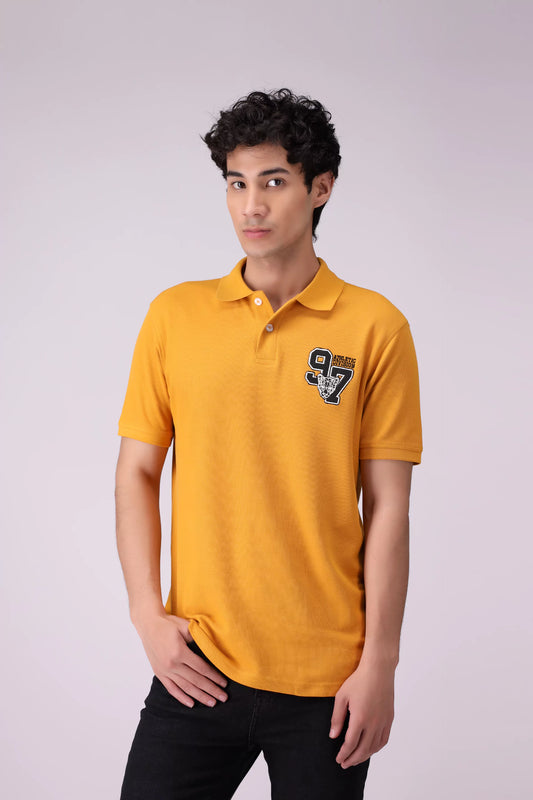 Honeycomb Knit Embroidered Polo Men Polo COUGAR (S V-1 2025) S Mustard Men