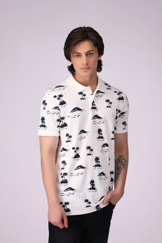 Printed Pique Polo Men Polo COUGAR (S V-1 2025) S Cream White Men