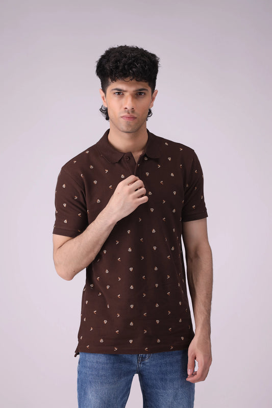 Honeycomb Knit Printed Polo Men Polo COUGAR (S V-1 2025) S Chocolate Men