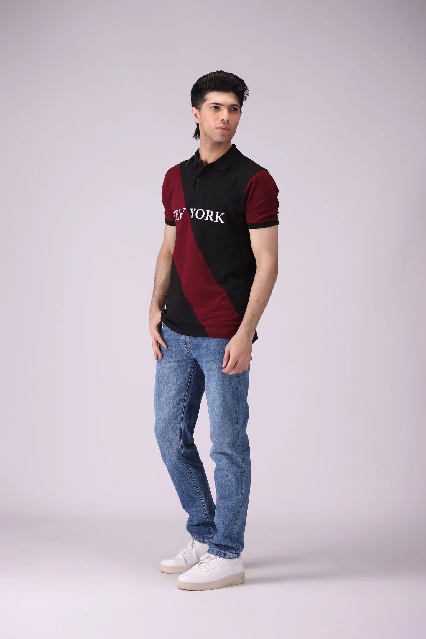 Diagonal Panel Embroidered Polo Men Polo COUGAR (S V-1 2025)