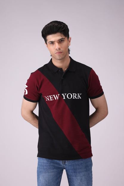 Diagonal Panel Embroidered Polo Men Polo COUGAR (S V-1 2025) S Black Men