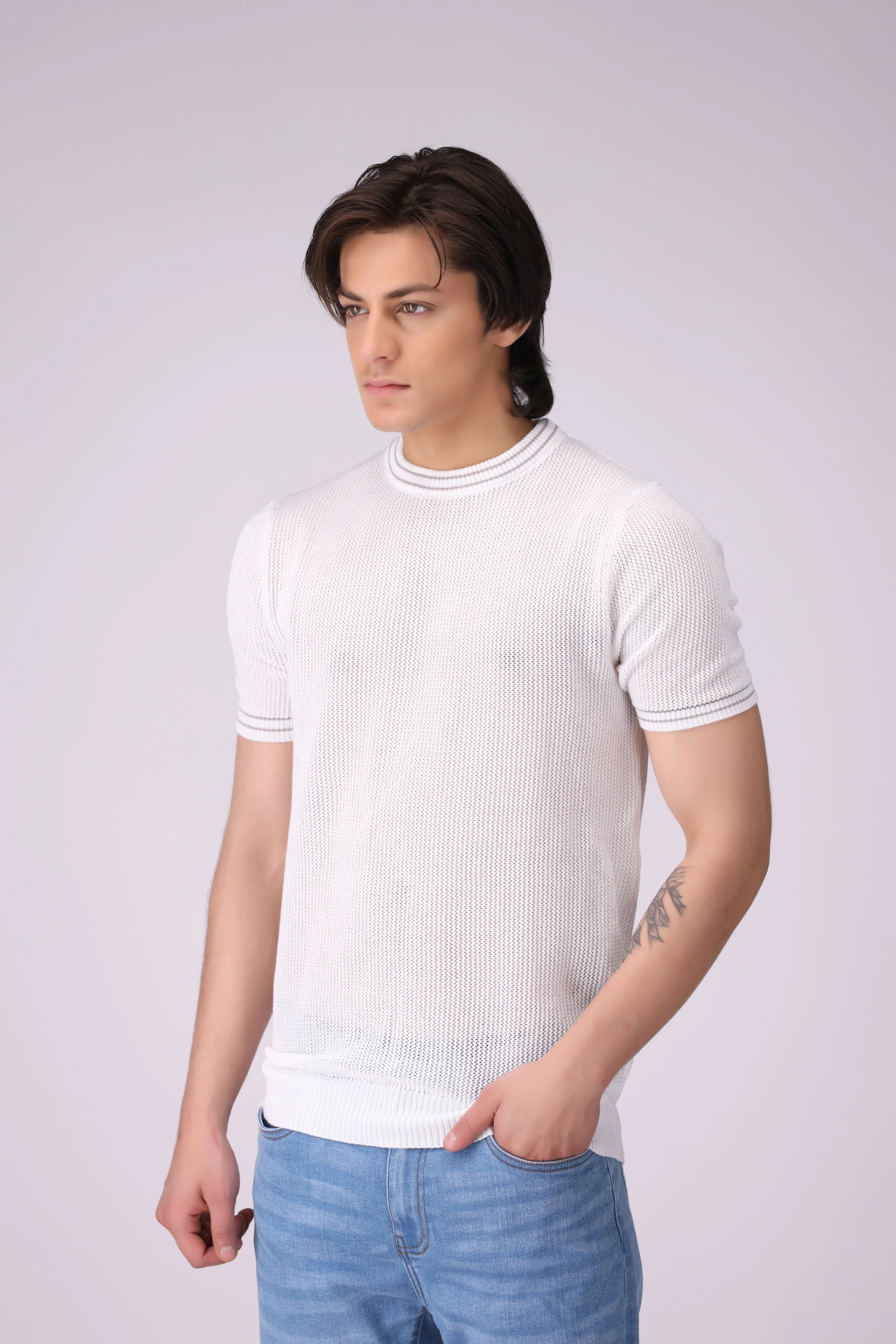 Perforated Knit T-Shirt Men Tee COUGAR (S V-1 2025) XS WHITE Men