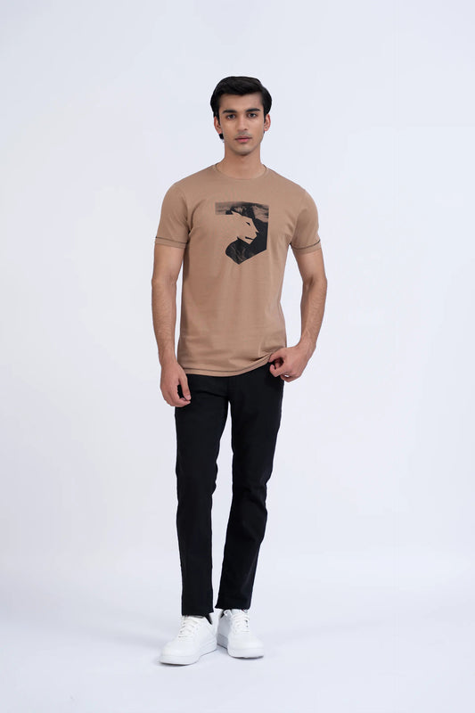 Mocha Regular Fit Logo T-Shirt Men Tee Summer V-3 2024 BACKDROP COUGAR- (Men V3 2024)   