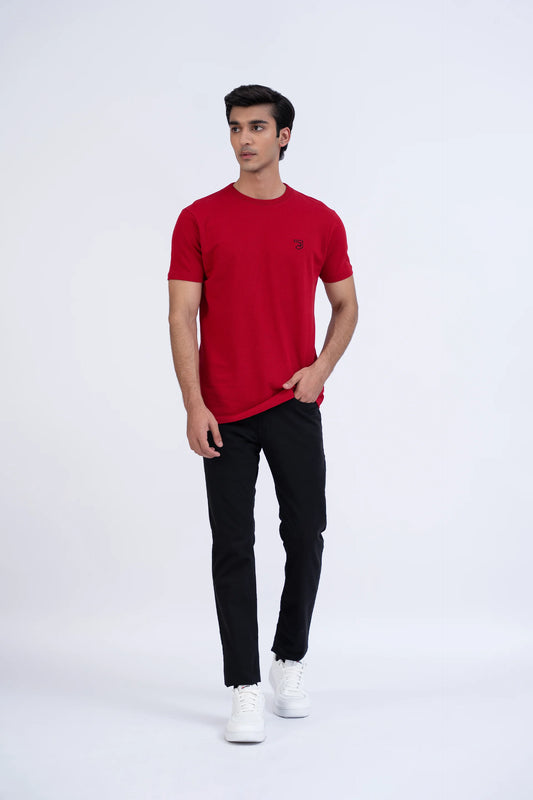 Red Popcorn Knit Regular Fit T-Shirt Men Tee Summer V-3 2024 BACKDROP COUGAR- (Men V3 2024)