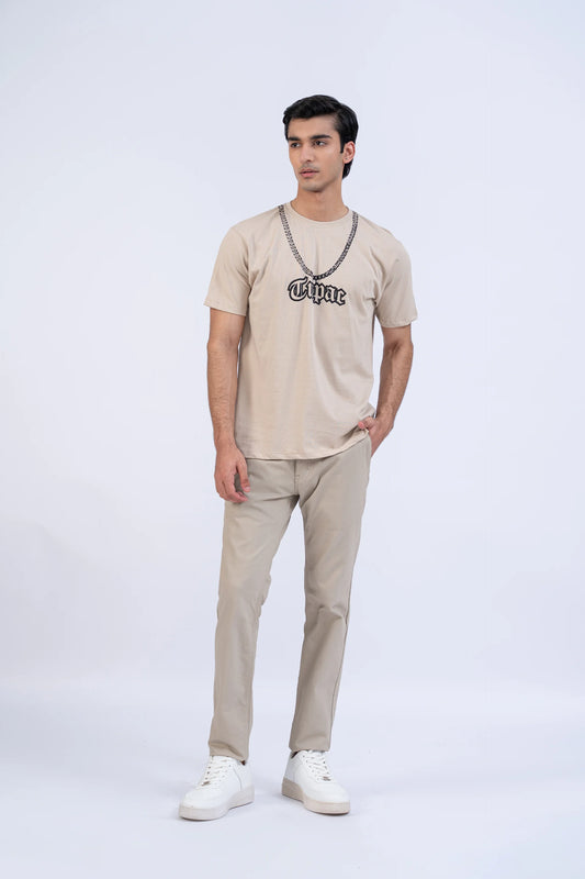 Beige Relaxed Fit Graphic T-Shirt Men Tee Summer V-3 2024 BACKDROP COUGAR- (Men V3 2024)