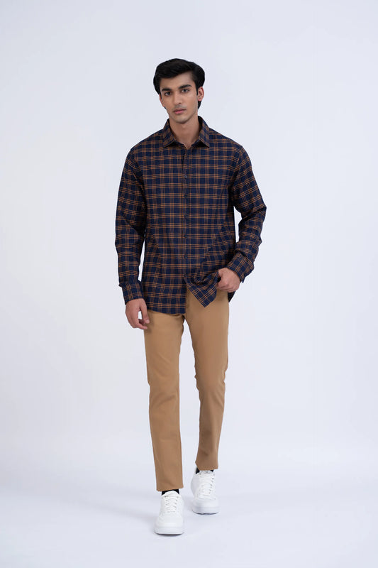 Navy Regular Fit Checkered Casual Shirt Men Casual Shirt Summer V-3 2024 BACKDROP COUGAR- (Men V3 2024)