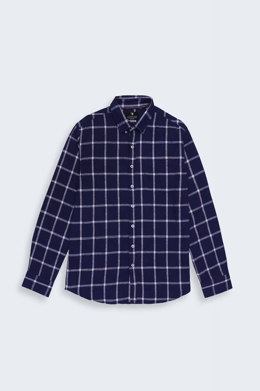 Navy Checkered Casual Shirt Men Casual Shirt Summer V-3 2024 BACKDROP COUGAR- (Men V3 2024)