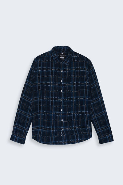 Navy Regular Fit Checkered Casual Shirt