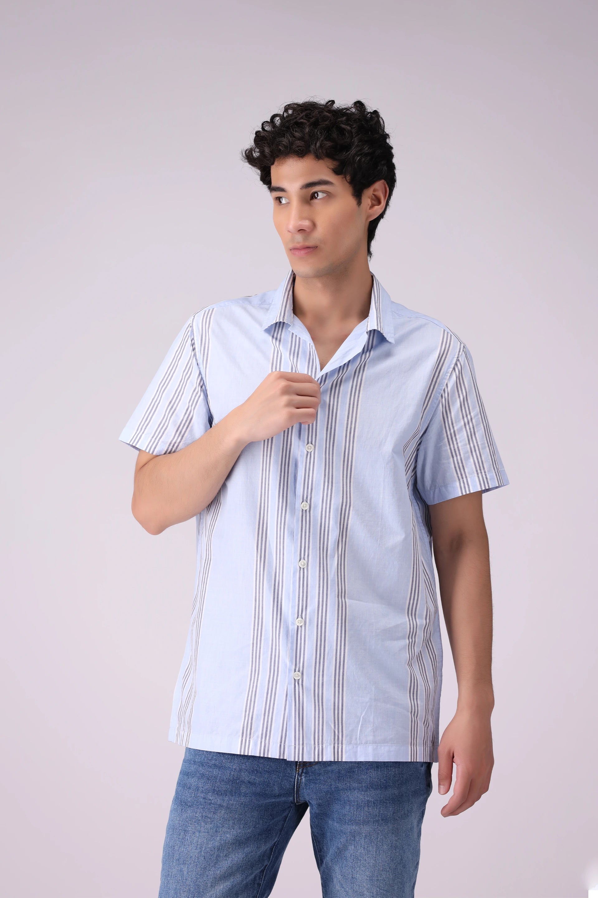 Regular Fit Striped Shirt Men Shirt COUGAR (S V-1 2025) S sky Men